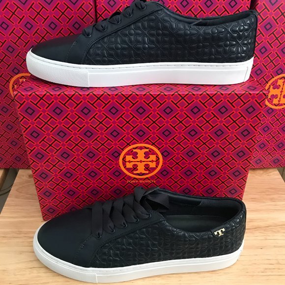 Tory Burch Navy Bryant Quilted Leather Lace Up Sneakers, Size 10.5 - Picture 6 of 7